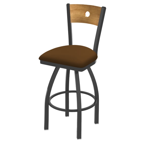 830 Voltaire 25" Swivel Counter Stool with Pewter Finish, Medium Back and Canter Thatch Seat