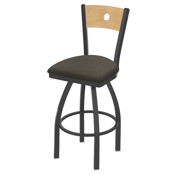 830 Voltaire 25" Swivel Counter Stool with Pewter Finish, Natural Back and Graph Chalice Seat