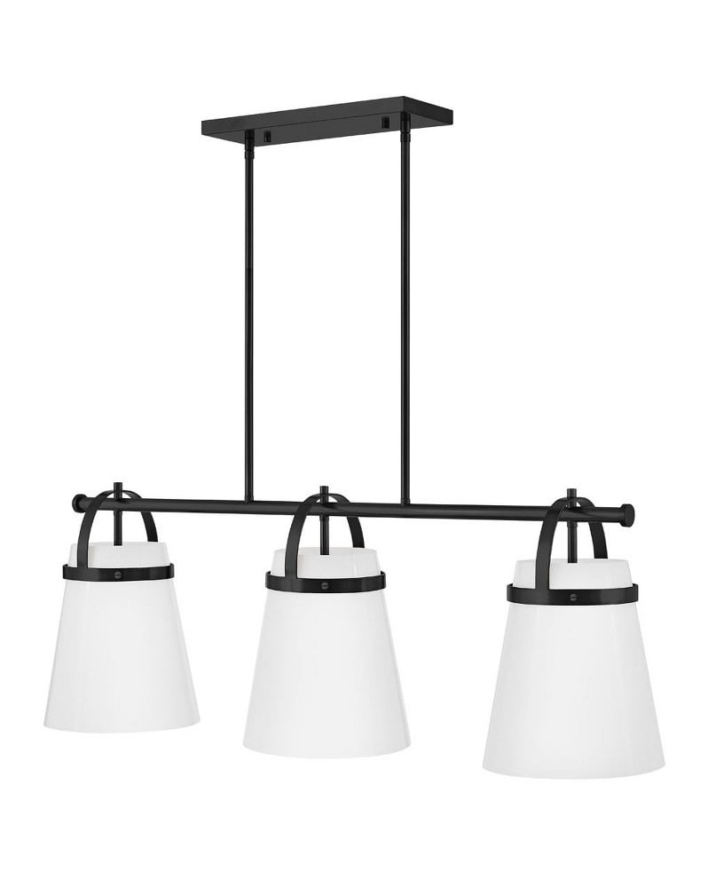 Tori Black 3-Light Linear Chandelier with Opal Glass Shades
