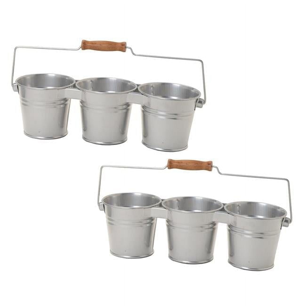 Set of 2 Silver Galvanized Steel Window Box Planters with Wooden Handle