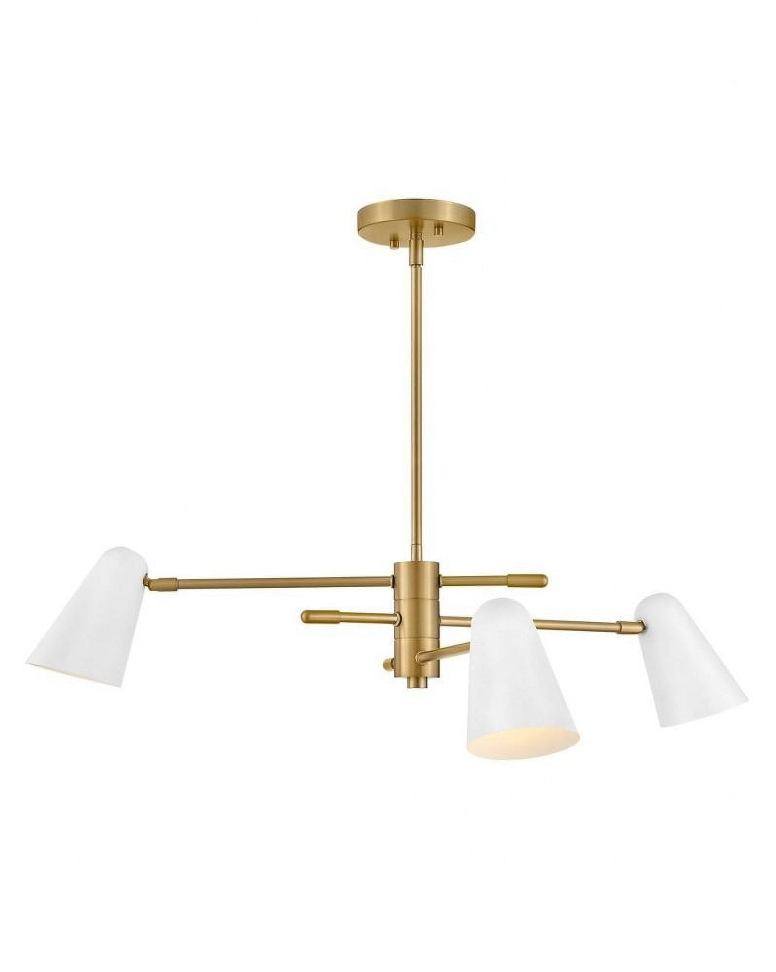 Lacquered Brass and White 30" 3-Light Chandelier