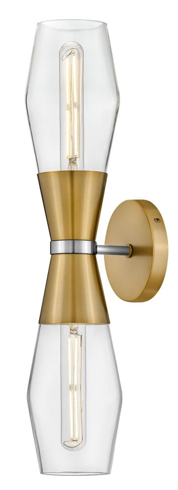Livie Lacquered Brass and Clear Glass 2-Light Wall Sconce