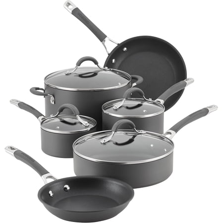 83903 Radiance Hard Anodized Nonstick Cookware Pots and Pans Set, 10 Piece, Gray