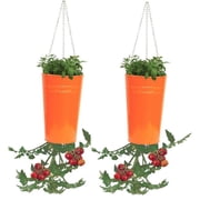 8398E Upside Down Hanging Planter - Tangerine - Set of 2 - Durable Enameled Steel