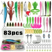 83PCS Fishing Lures Tackle Box Kit, Freshwater Bait Gear Kit for Bass Trout Salmon Fishing Accessories with Tackle Box, Best Gift for Father Grandfather