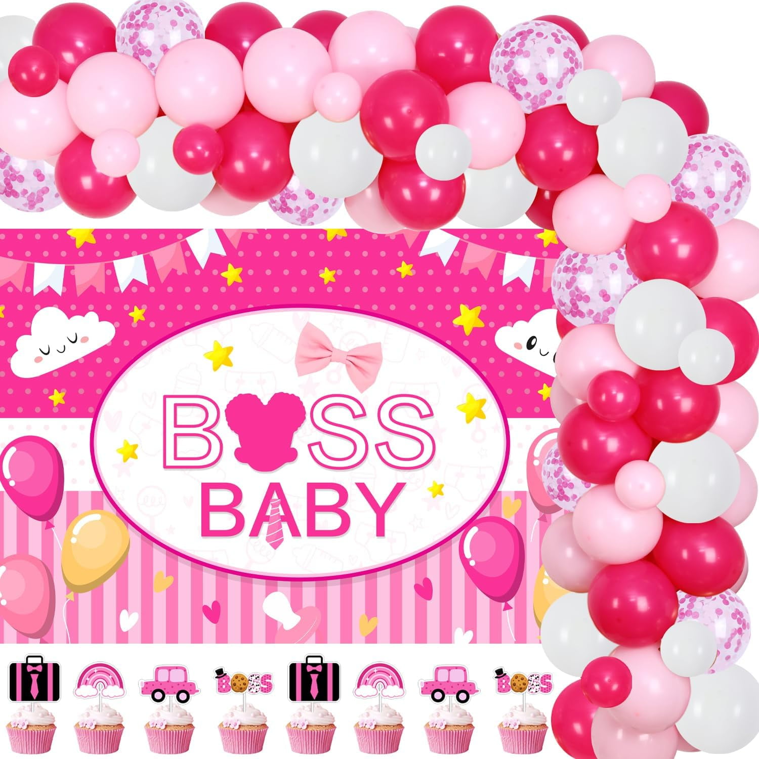83Pcs Baby Boss Baby Shower Party Decorations Baby Boss Backdrop Rose ...