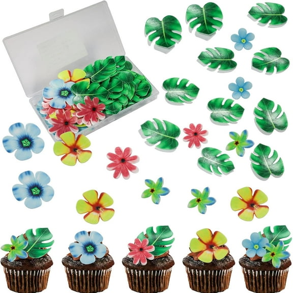 83Pcs Edible Cake Decoration Tropical Turtle Leaves Flower Cupcake Toppers Wafer