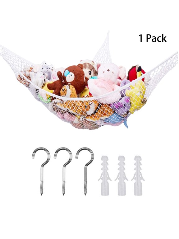 83in Toy Hammock 1 in Mesh Plush Animals Triangle Net Stuffed Toys Organizer Gift for Children(1Pack,White)