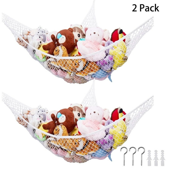 83in Toy Hammock 1 in Mesh Plush Animals Triangle Net Stuffed Toys Organizer Gift for Children(2Pack,White)