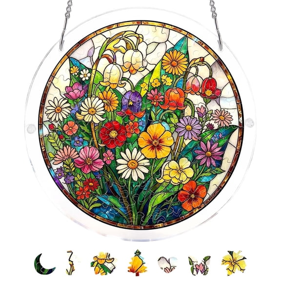 83pc Acrylic Jigsaw Puzzle Suncatcher – 7.4in Sun Catcher Puzzle for Windows Hanging, Home & Garden Gift B