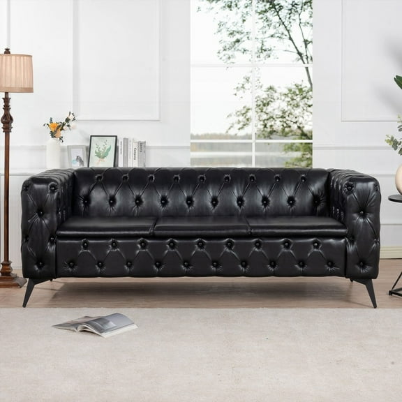 84.06 Inch Traditional Sofa with Removable Cushion & Iron Legs