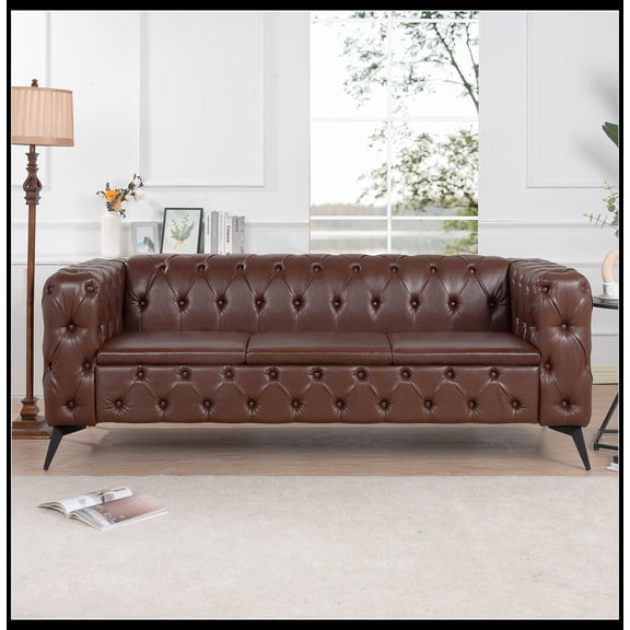 84.06Inch Width Traditional Square Arm removable cushion 3 seater Sofa