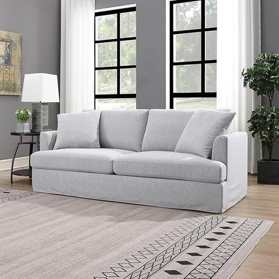 84.2" Removable Covers Sofa, Comfy Slip Cover Sofas Couches, Upholstered Linen-Look Fabric, 3 Seater Cozy Couch Washable Covers for Living Room, Bedroom, Apartment, Office, Studio (Grey)