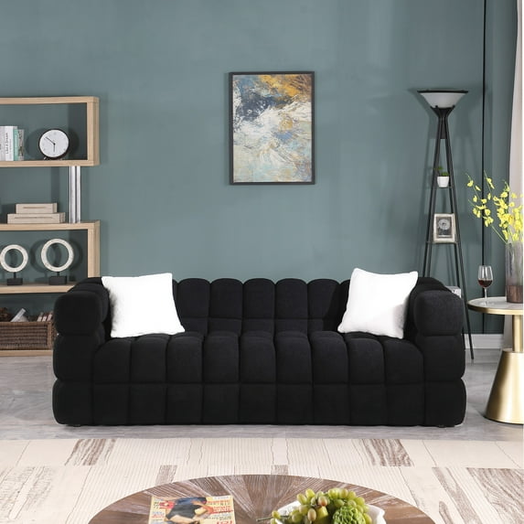 84.3 Length ,35.83" Deepth ,Human Body Structure For Usa People, Marshmallow Sofa,Boucle Sofa ,White Color,3 Seater