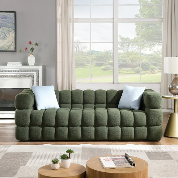 84.3 length ,35.83" deepth ,human body structure for USA people, marshmallow sofa,boucle sofa ,3 seater, OLIVE GREEN