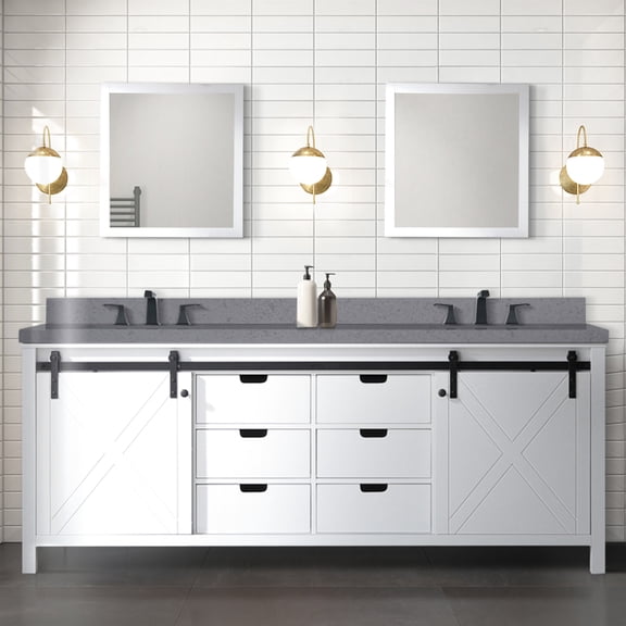 84.5 in. Wide White Vanity | Quartz Countertop & Mirrors | Bathroom Makeover