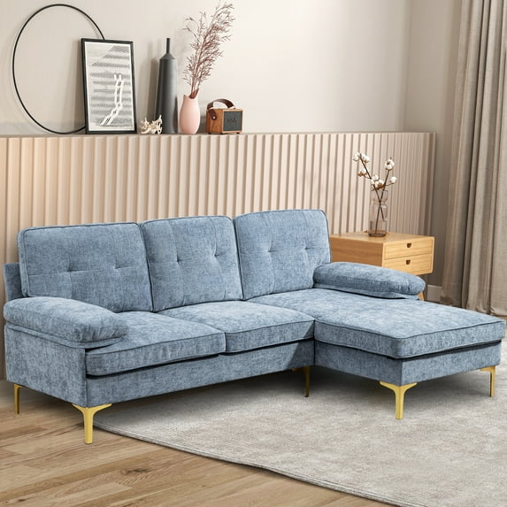 84.6'' Convertible Sectional Sofa, Modern L Shaped Couch with Reversible Chaise, 3-Seat Comfy Sectional Couches for Living Room, Upholstered Chenille Deep Seat Sofa with Fluffy Armrests for Bedroom