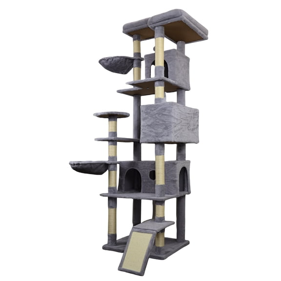 84.6 Inch Cat Tree Tower 3 Condos 11 Sisal Posts 2 Hammocks Dark Gray