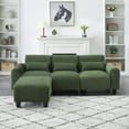 thumbnail image 1 of 84.6 Inch L Shaped Corduroy Fabric Sofa, 3 Seater Upholstered Couch with Chaise & 3 Waist Pillows, Modular Sectional Lounge Sleeper Sofa for Living Room, Green, 1 of 7