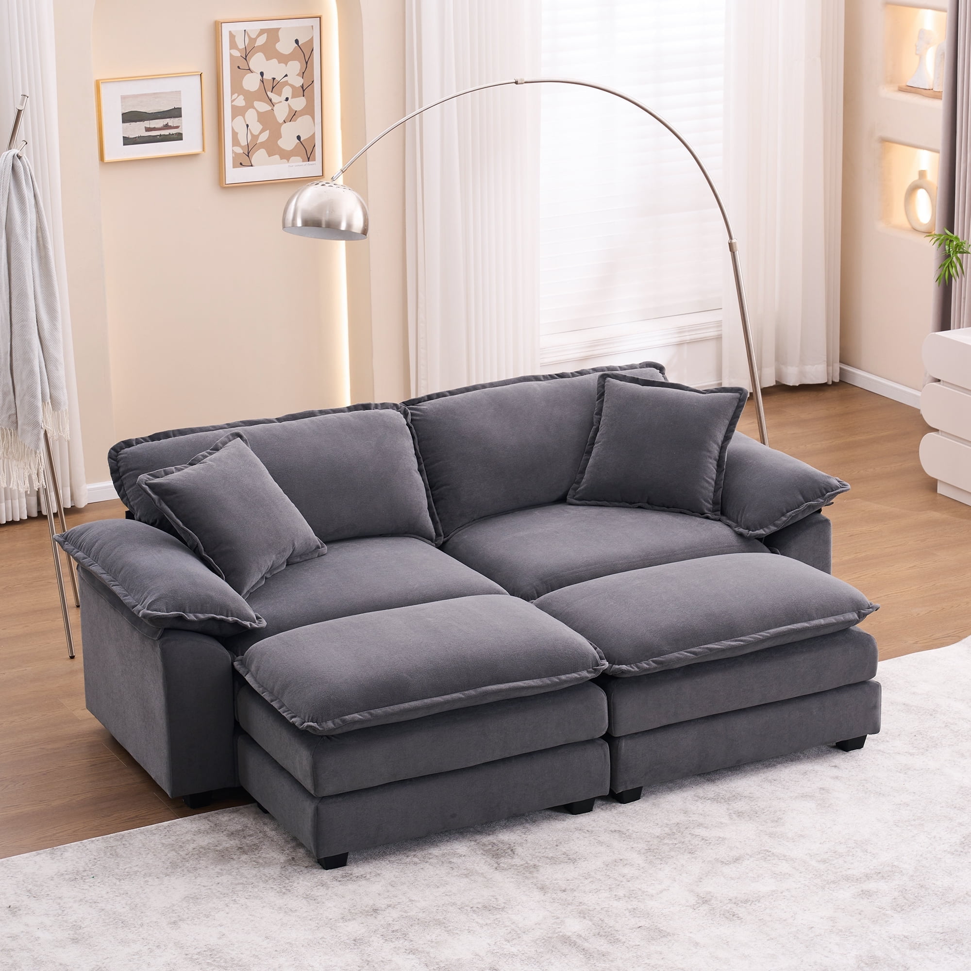 その他 LOVE ZX Design 84.6'' Oversized Velvet Loveseat Couch, Modern