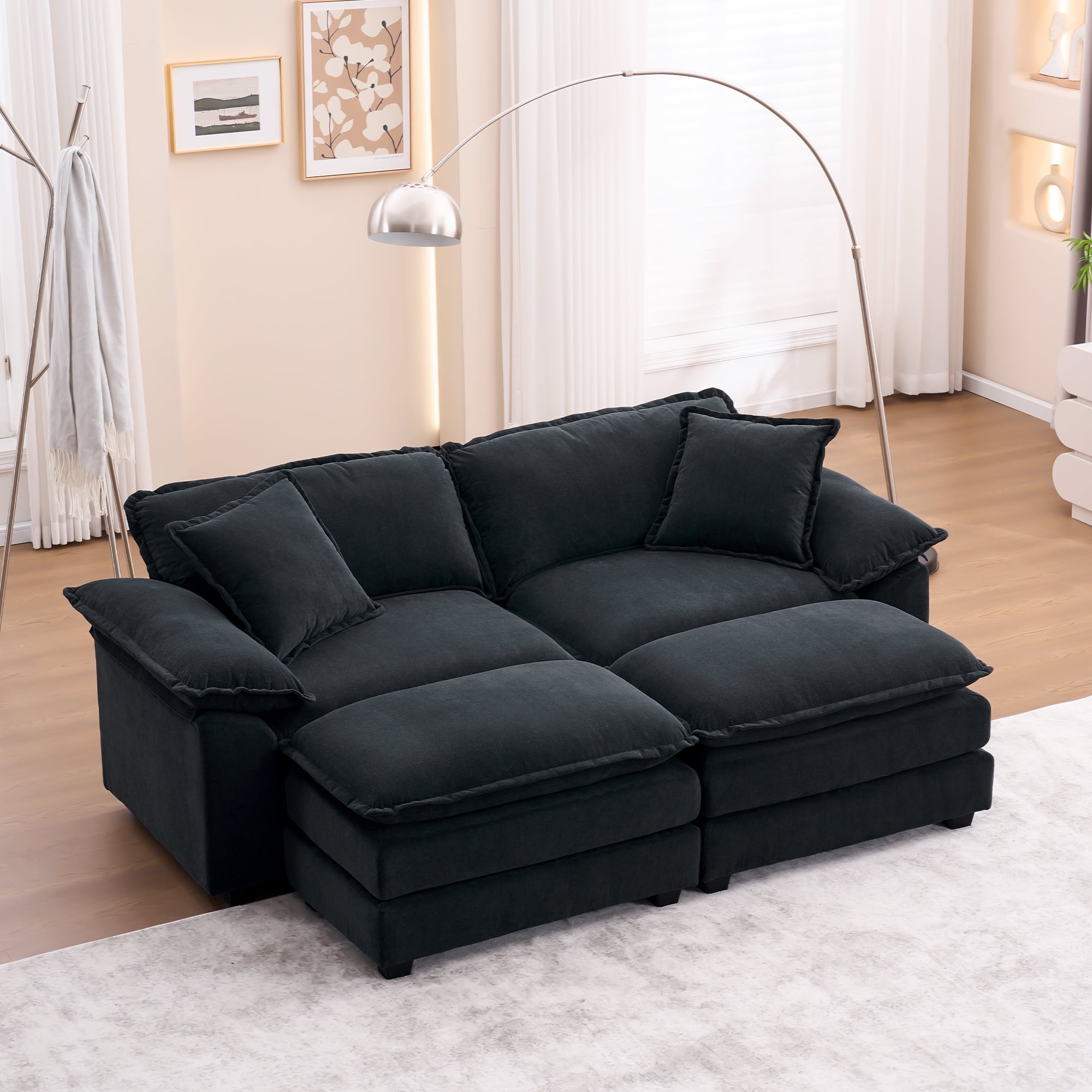 AQUOSseoce／VelvetBlack ZX Design 84.6'' Oversized Velvet Loveseat Couch, Modern