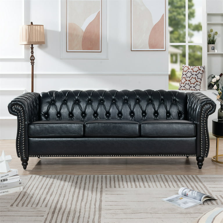 3-Seater Fabric Sofa, HOMPANY Metal Frame Modern Stylish Upholstered L