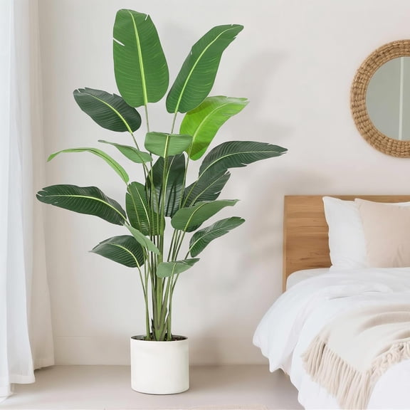 84 in Artificial Plant Bird of Paradise Artificial Plant with 17 Trunks Fake Plant 7 ft Faux Plants Fake Banana Plant Plant with Pot Artificial Plants for Home Decor Indoor Outdoor