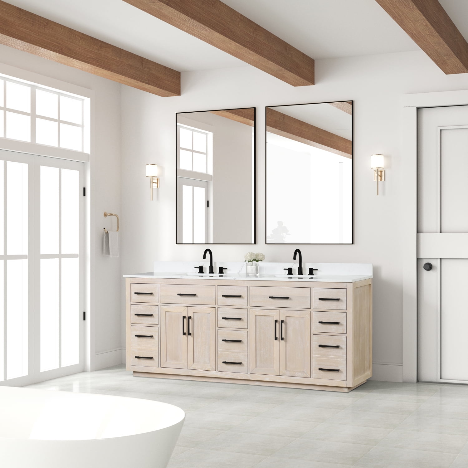 84” Bathroom Vanity with Double Sink Modern Bathroom Vanity Set with ...