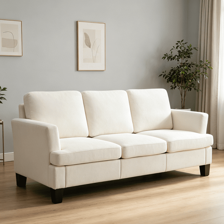 84" Beige Linen 3-Seater Sofa with Deep Seat, Ergonomic Design, and Removable Cushions, for the Living Room, Bedroom, or Office