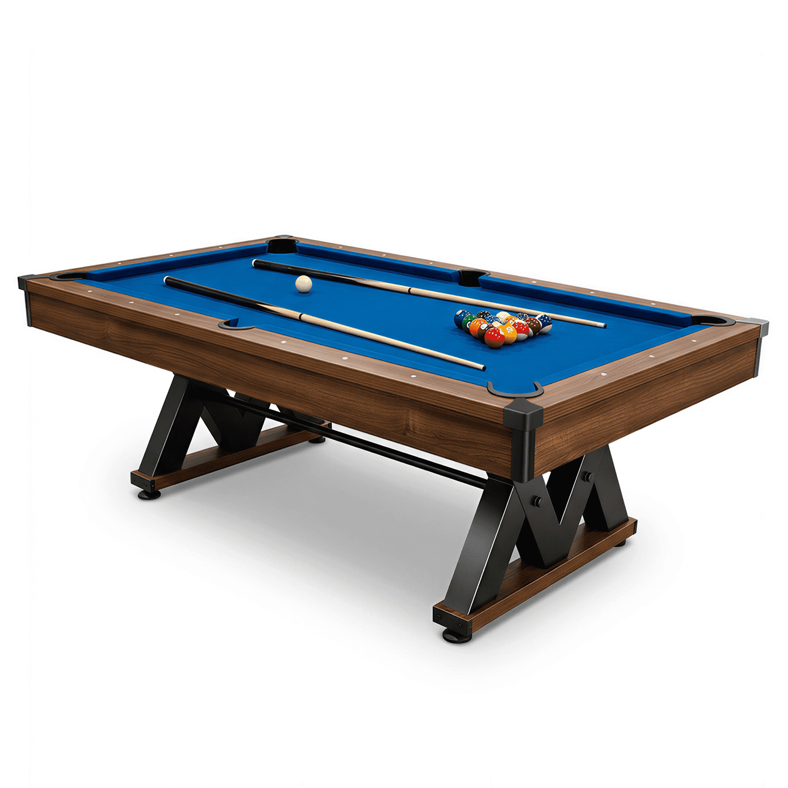 Walmart Basements 84” Billiard Table with Rustic Brown Finish,W-Shaped Legs and Royal ...