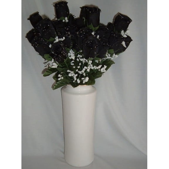 84 Black Silk Rose Flowers w/Raindrops - Wedding Flowers- Bridal/Floral - Centerpiece Flower Arrangement Supplies- Bridal Bouquet Roses