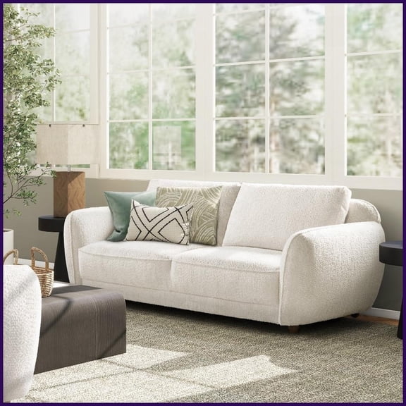 84 Casual Elegance Puffy Arm Sofa, Alpaca Off-White Chenille with Removable Reversible Back Cushions for Living Room