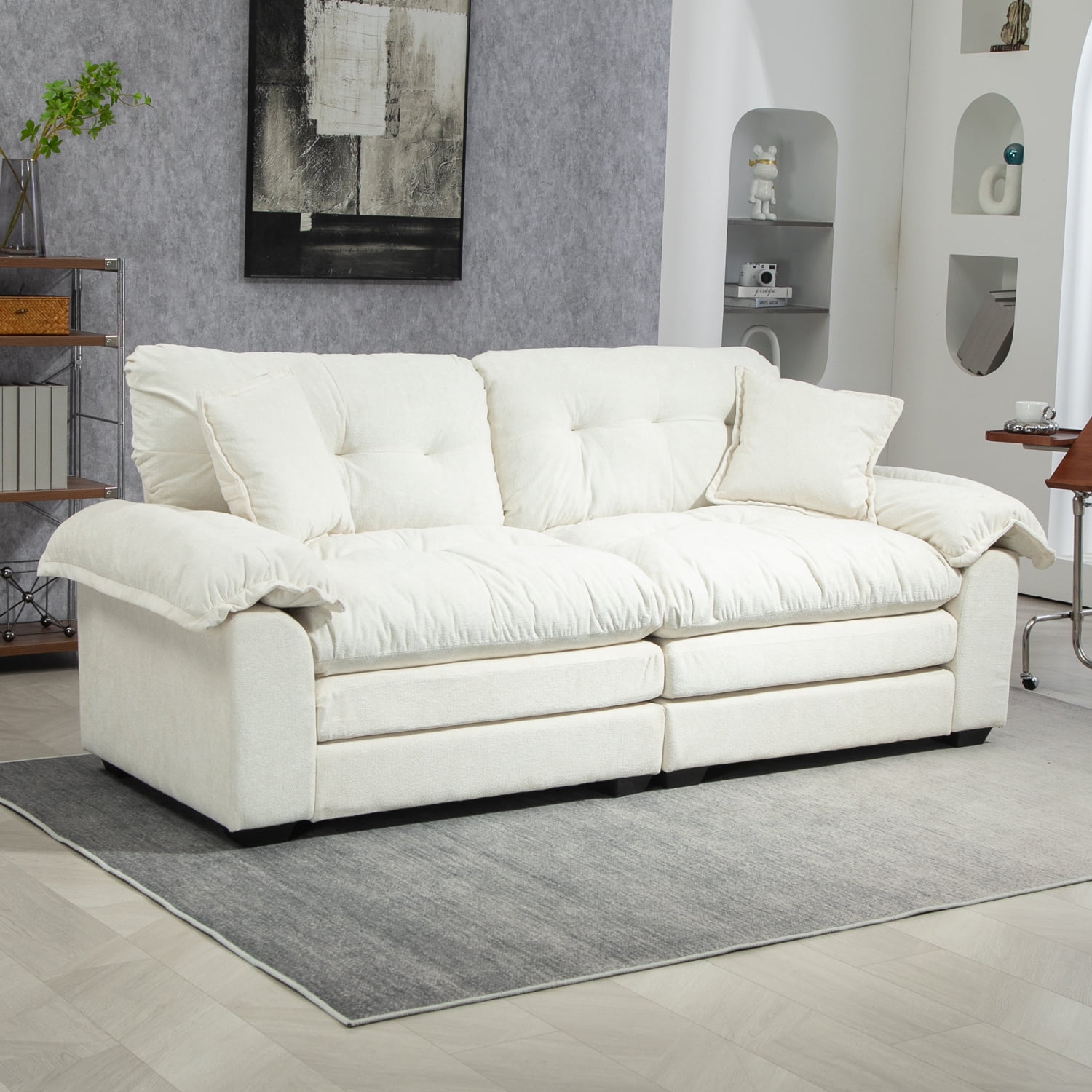 84" Chenille Loveseat Sofa, DualLayer Overstuffed Sofa with 2 Throw