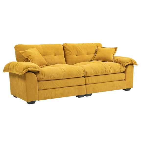 84" Chenille Sofa Small Sofa Loveseat Deep Seat Sofa Couch with 2 Throw Pillows & Memory Foam for Living Room Apartment Office Lounge (Yellow)