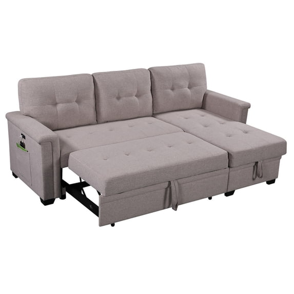 84'' Convertible Pull Out Sofa Bed with USB Charging Ports and Pocket, L Shaped Upholstered Sectional Comfy Couch with Reversible Storage Chaise for Apartment, Studio, Office