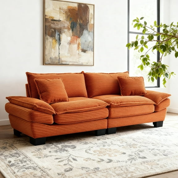 84" Comfy Corduroy Sofa Sleeper 2-Seater Deep Seating Loveseat with Pillows for Small Spaces