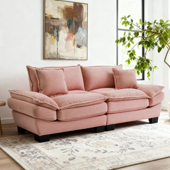 84" Comfy Corduroy Sofa Sleeper 2-Seater Deep Seating Loveseat with Pillows for Small Spaces