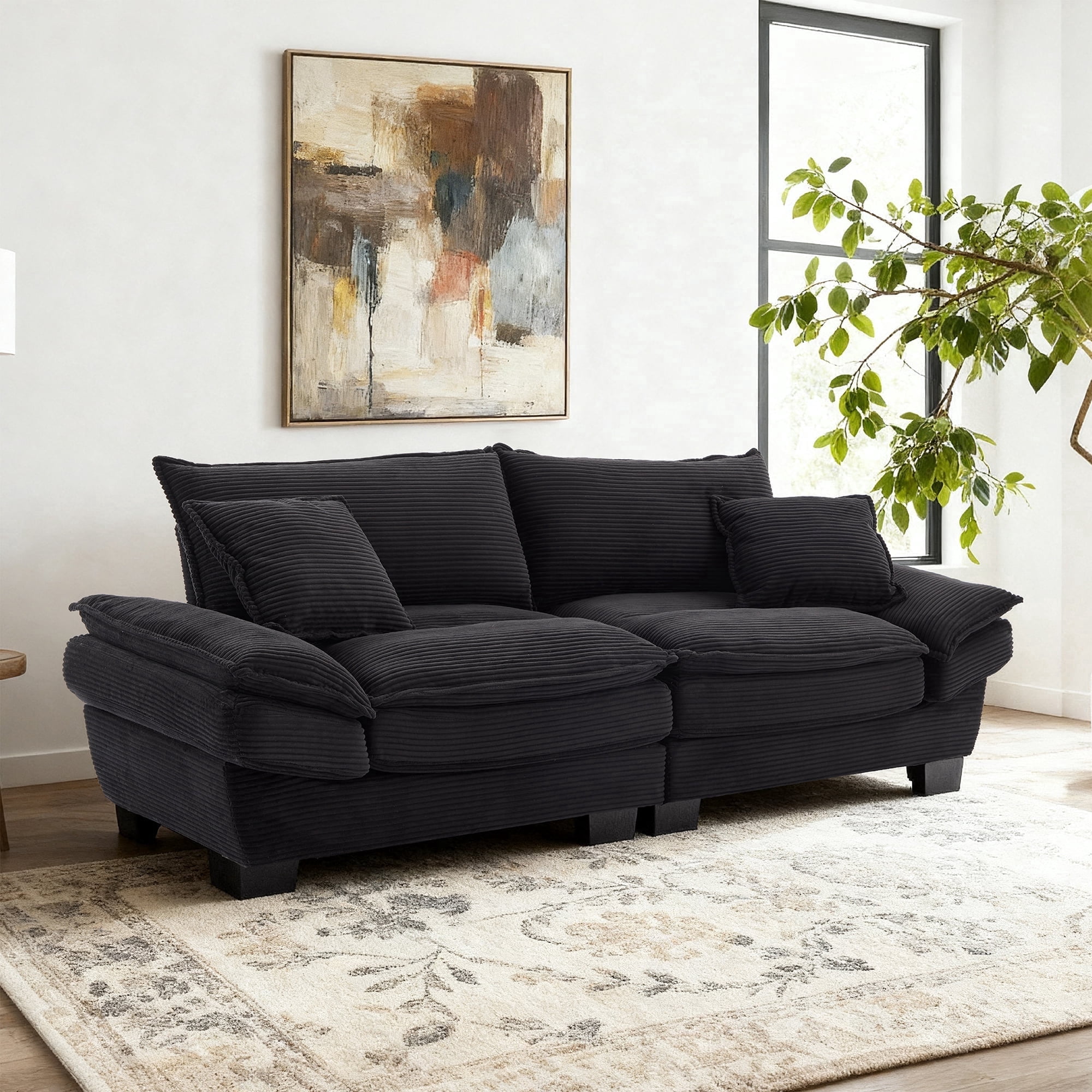 84" Comfy Corduroy Sofa 2-Seater Deep Seating Loveseat with Pillows for Small Spaces