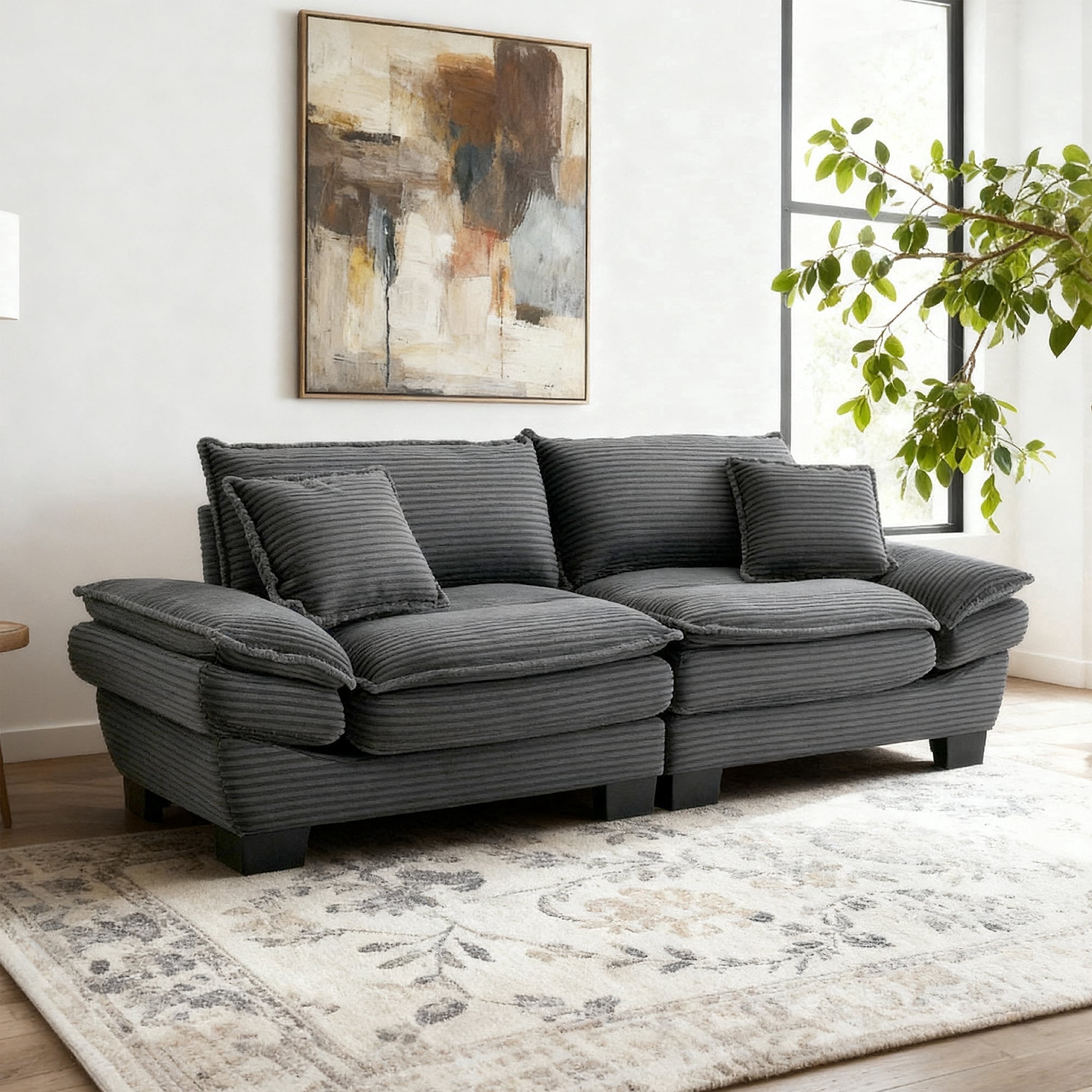 84" Comfy Corduroy Sofa 2-Seater Deep Seating Loveseat with Pillows for Small Spaces