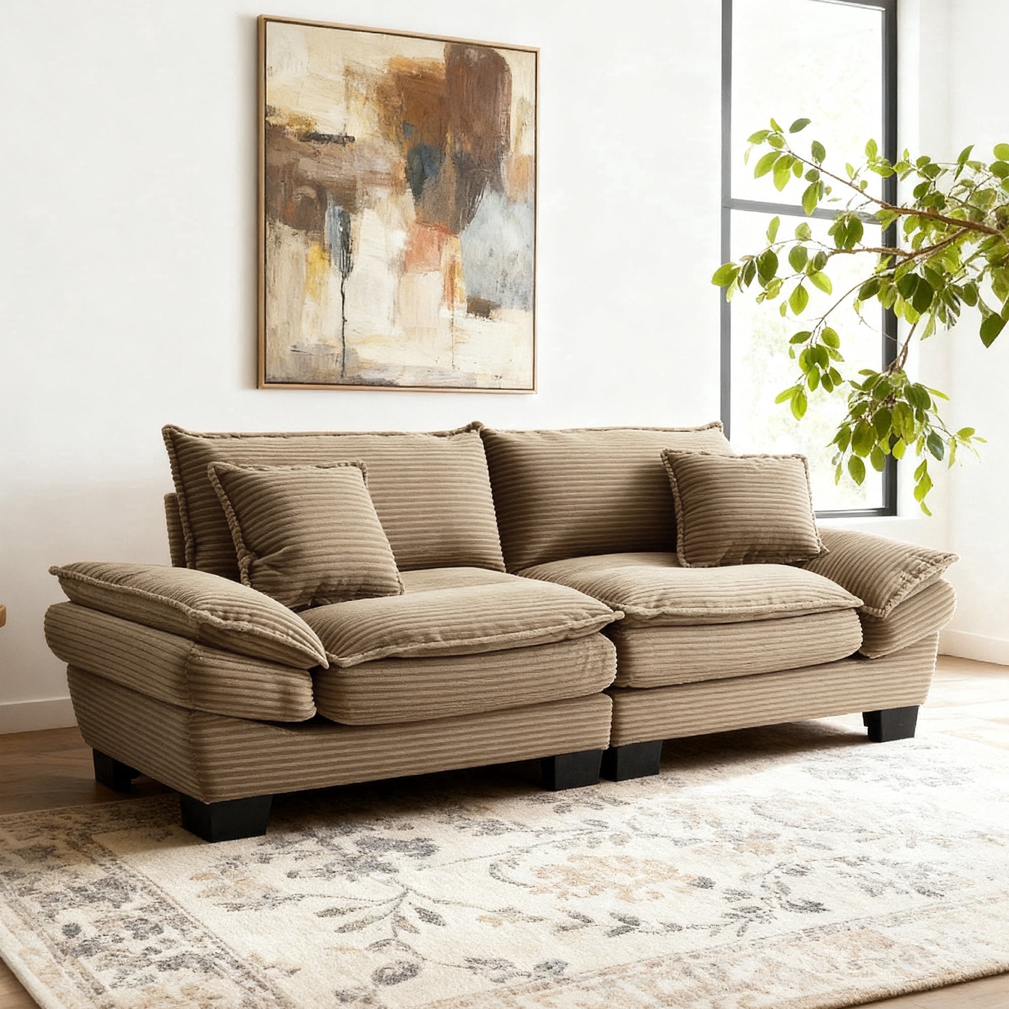 84" Comfy Corduroy Sofa 2-Seater Deep Seating Loveseat with Pillows for Small Spaces