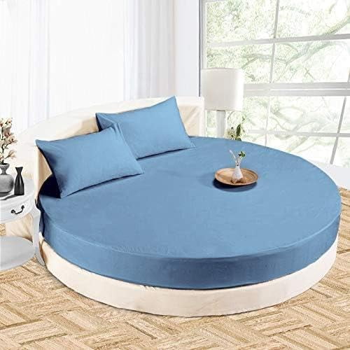 84" Diameter, Elegant 4-Piece Round Bed Sheet Set - 600 TC Pima Cotton, Perfect Fit & Comfort (15" - 18") Deep Pocket, Round Bed Sheet Set 84" Diameter, Solid (Med. Blue)