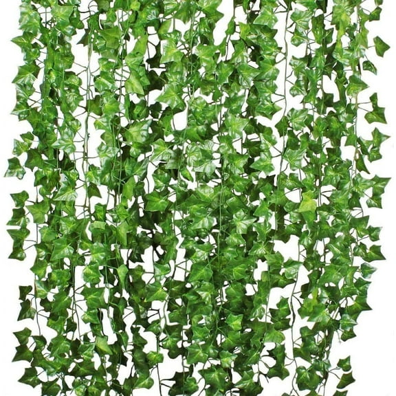 84 Feet 12 Strands Artificial Ivy Leaf Plants Vine Hanging Garland Fake Foliage Flowers Home Kitchen Garden Office Wedding Wall Decor, Green