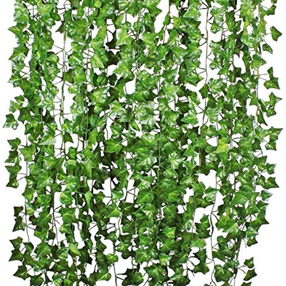 84 Feet 12 Strands Artificial Ivy Leaf Plants Vine Hanging Garland Fake Foliage Flowers Home Kitchen Garden Office Wedding Wall Decor,Green
