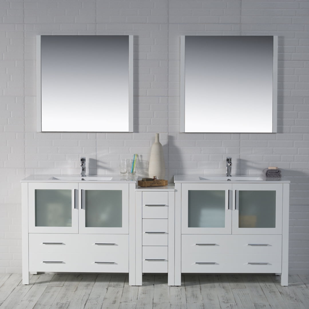 84" Freestanding Bathroom Vanity with Side Ceramic Sink