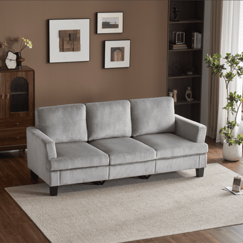 84" Gray Corduroy 3-Seater Sofa with Deep Seat, Ergonomic Design, and Removable Cushions, for Living Room, Bedroom, Office