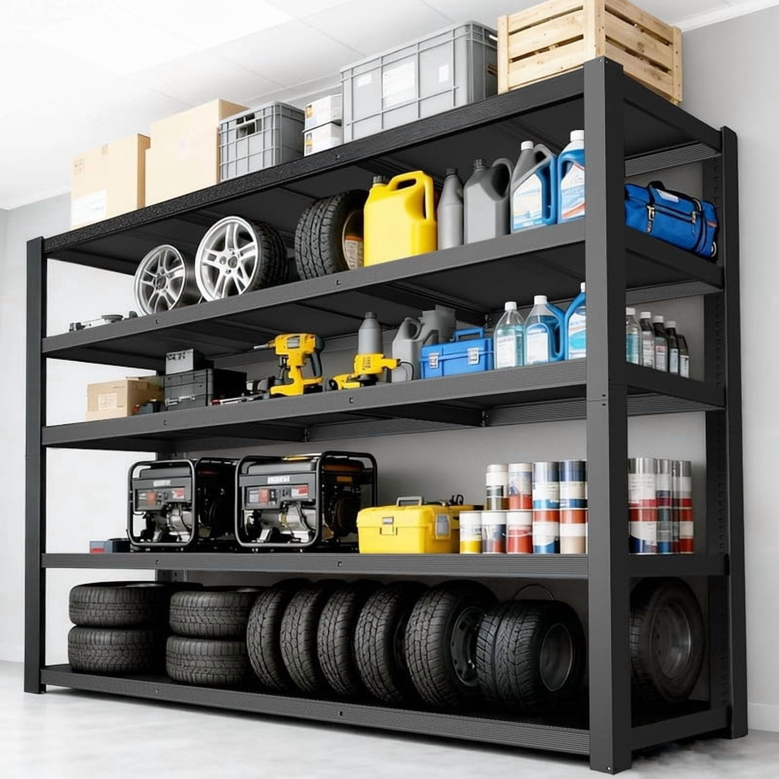 84''H Garage Shelving Unit, Black Storage Shelf, 5 Tiers Storage Racks, Free Standing Heavy Duty Metal Board Adjustable Shelves