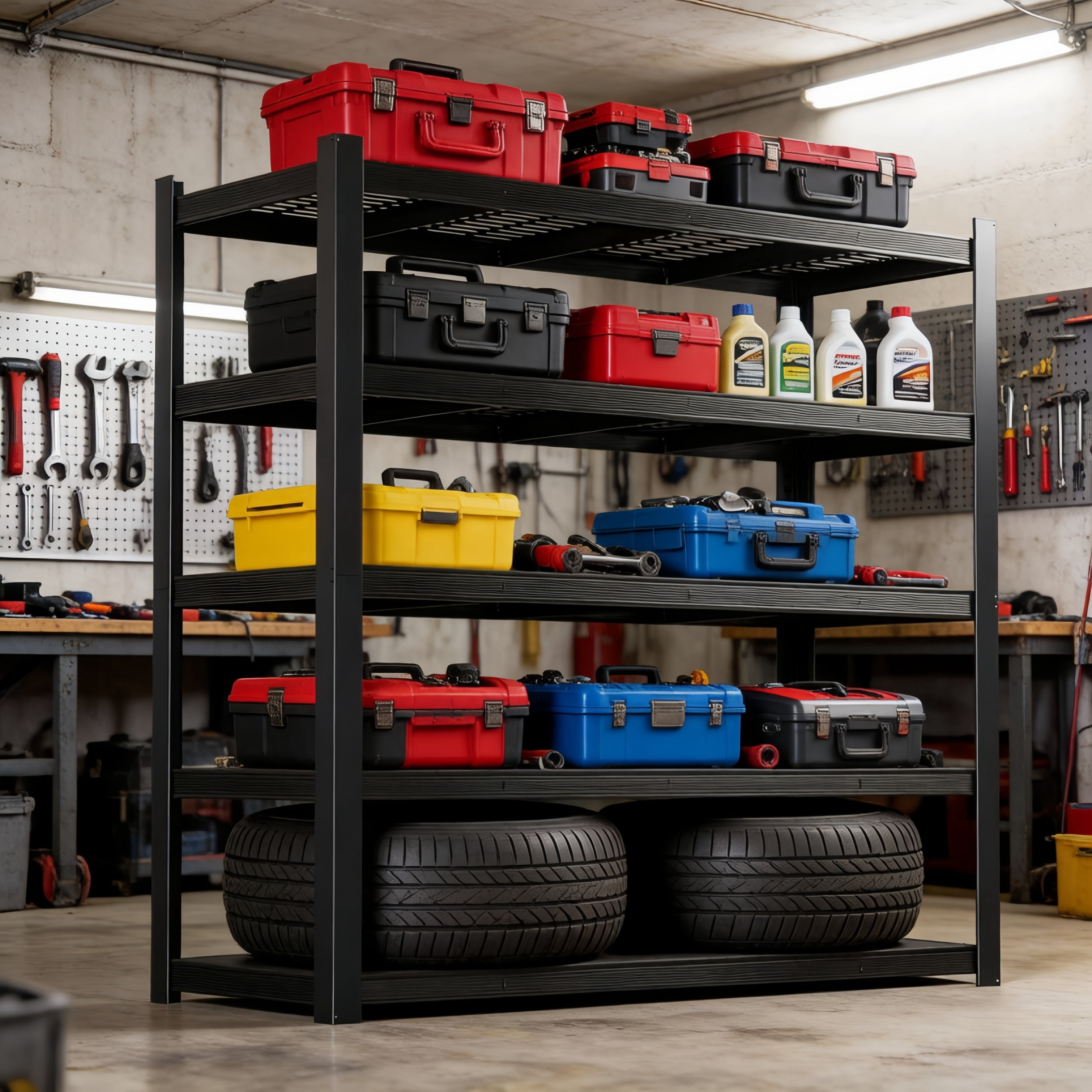84''H Garage Shelving Unit, Black Storage Shelf, 5 Tiers Storage Kitchen Racks, Free Standing Heavy Duty Metal Adjustable Shelves