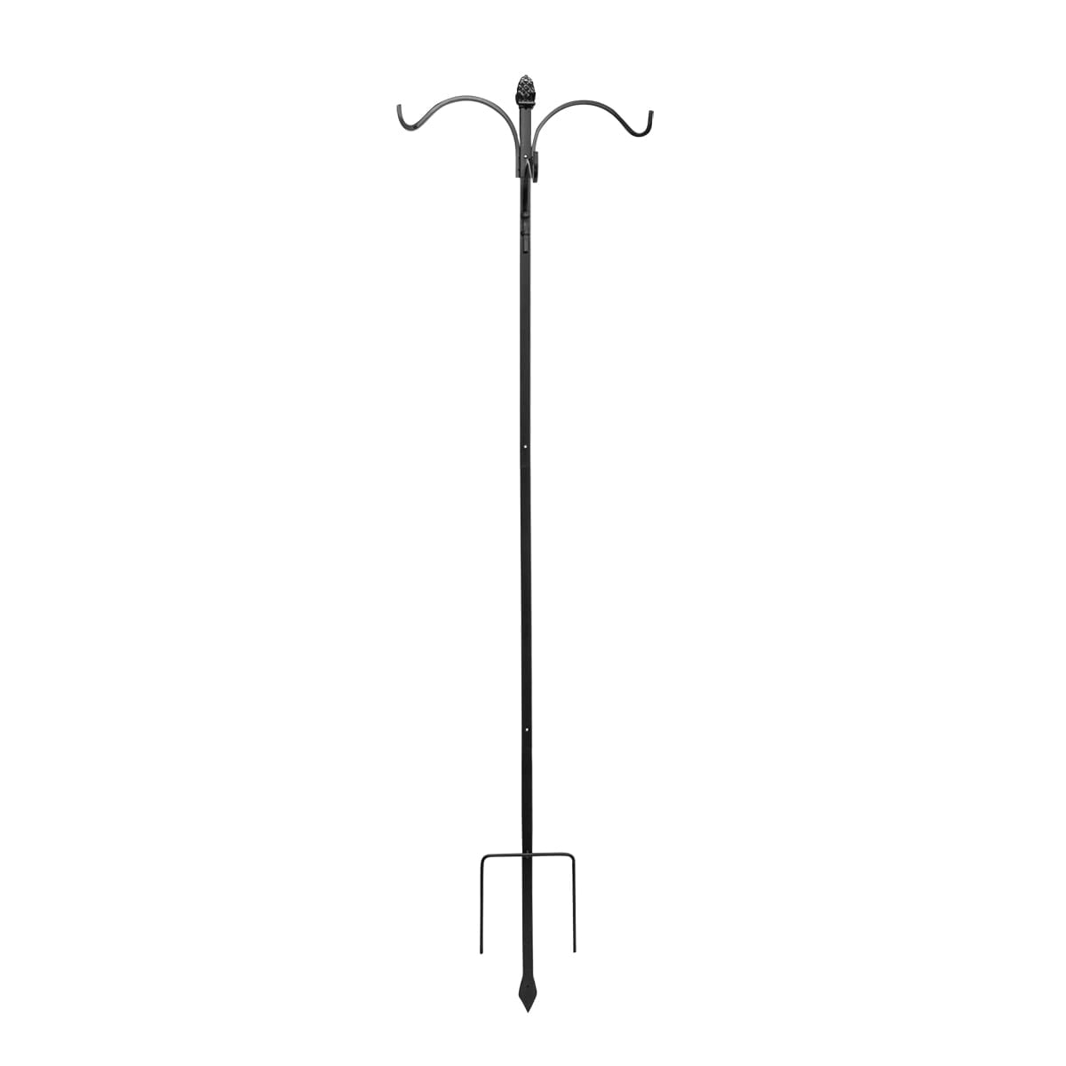 84" Black Steel Quadruple Shepherd's Hook with Pineapple Finial