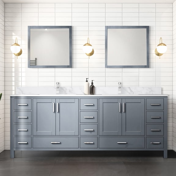 84 In. Dark Grey Bathroom Vanity - 14 Drawers, 2 Interior Cabinets & Open Shelf Soft Close Solid Wood E0 Plywood Hassle- Assembly Frame Installation