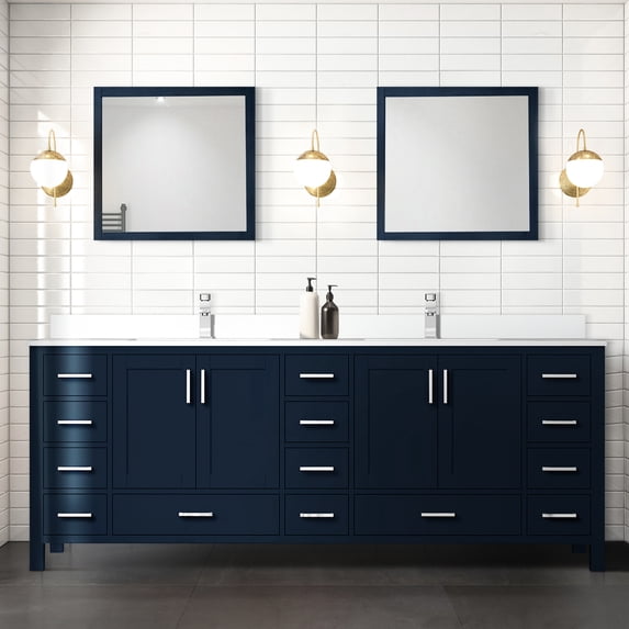 84 In. W Navy Blue Double Bath Vanity Featuring White Quartz Top And 34in. Mirrors - Soft Close, Scratch Stain , 2 Cabinets, 14 Drawers For Generous Storage Class 84in. With Countertop & Interior